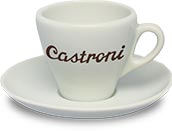 Cup of coffee with Castroni logo